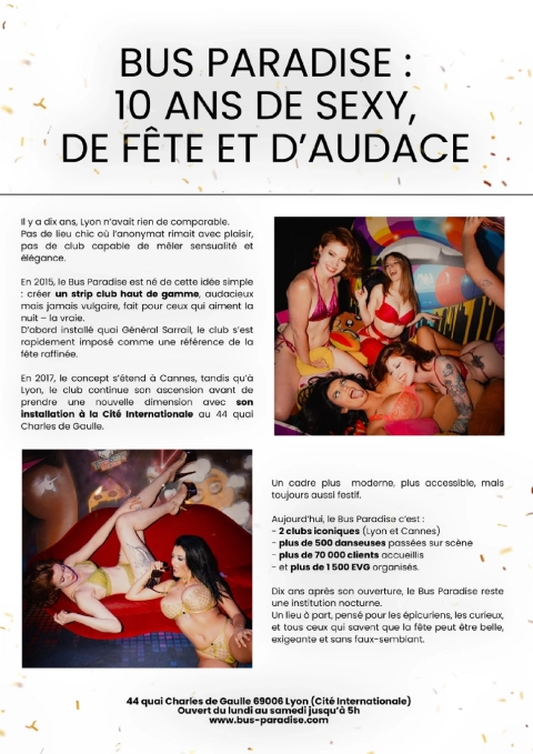 Bus Paradise Lyon : 10 ans de fête, de glamour et d’audace célébrés dans le magazine Sixtynine